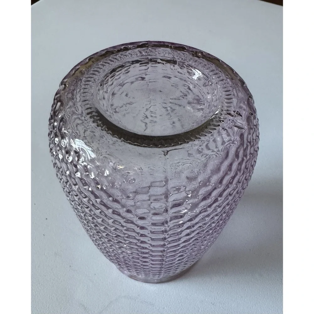 Vintage Glass Honeycomb Vase Purple MCM 6 x 4
